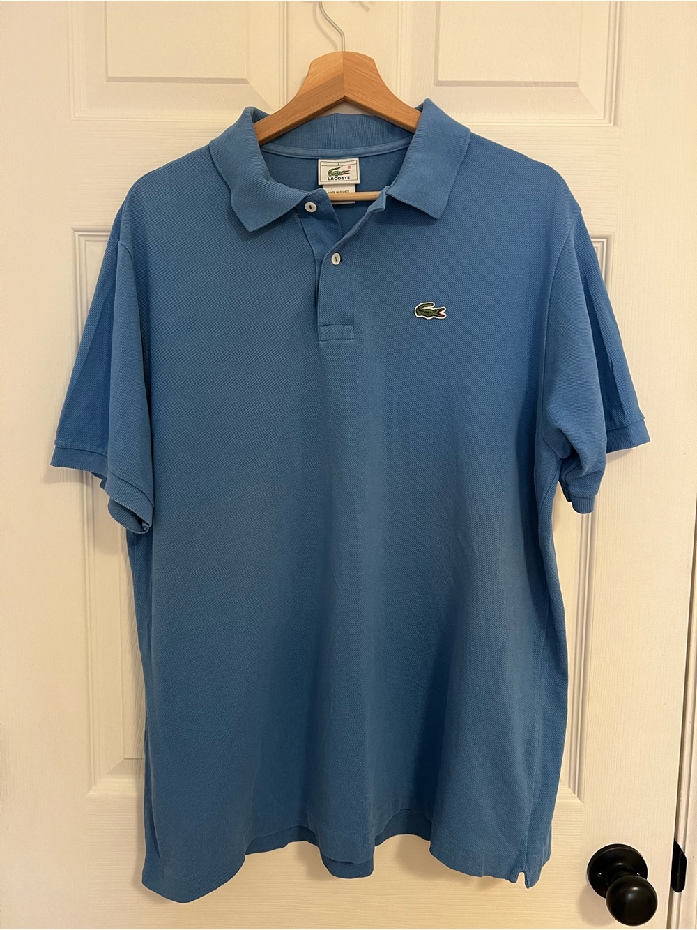 Lacoste Men’s Light Blue Polo with Green Crocodile Logo